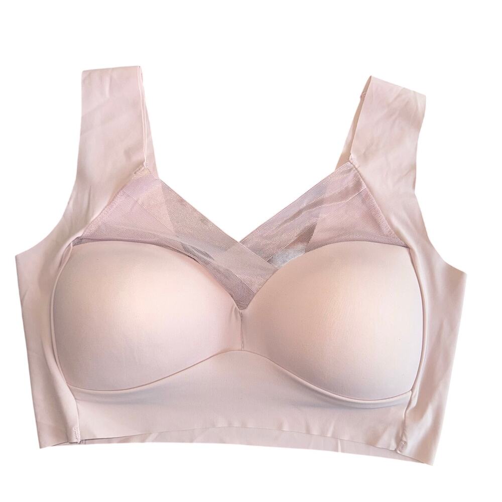 Pink Sports Bra with Mesh Neckline